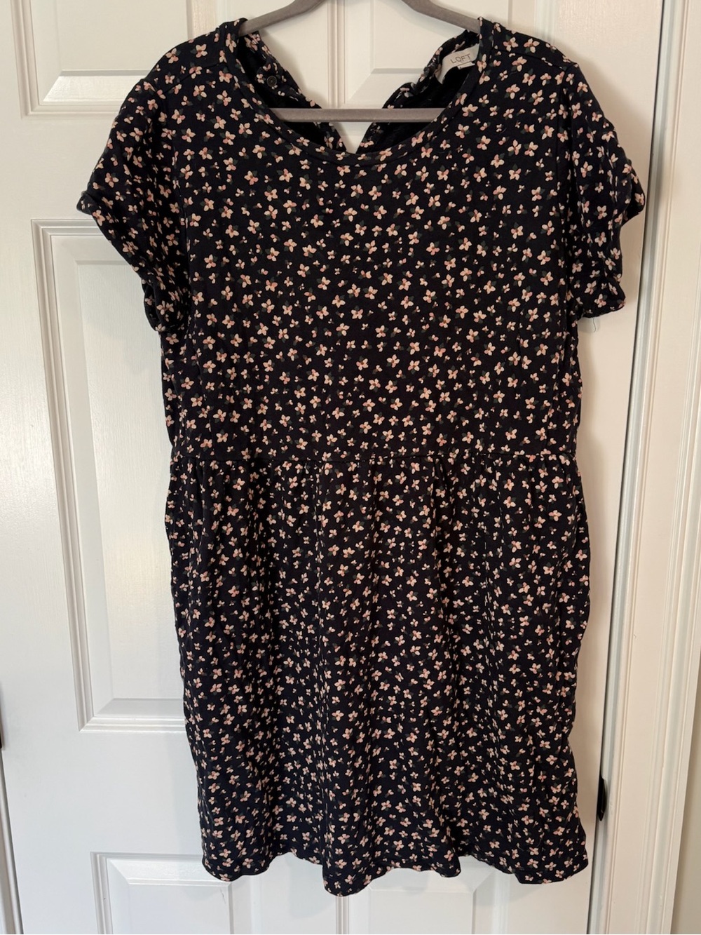 LOFT Black Dress with Pink Floral Print